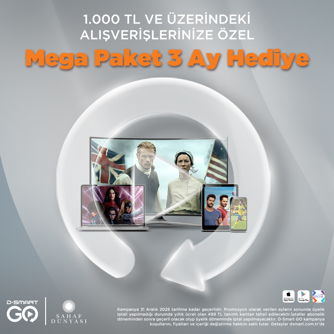 1000 TL Ve Üzeri Siparişlerinizde DSmart Mega Paketi 3 Ay Hediye!